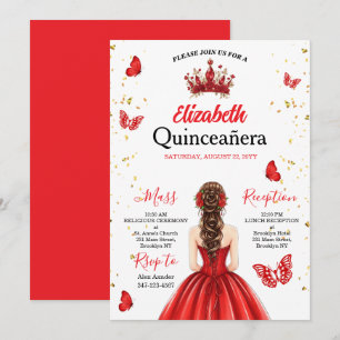Invitation Quinceañera Papillon Royal Rouge