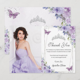 Invitation Quinceañera Papillons Fleurs Violettes 16 Remercie