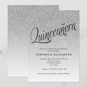 Invitation Quinceanera Parties scintillant en argent Invitati