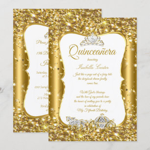Invitation Quinceanera Parties scintillant Fairytale Gold Car