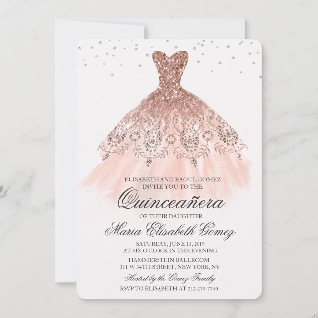 Invitation Quinceanera Parties scintillant robe Diamond Invit (Devant)