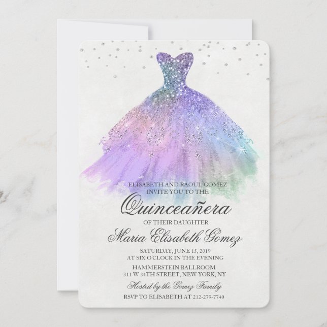 Invitation Quinceanera Parties scintillant robe Diamond Invit (Devant)