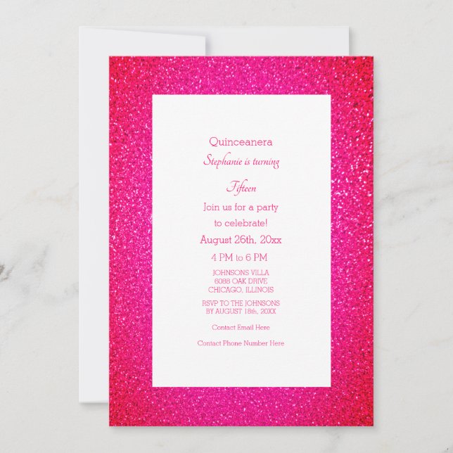 Invitation Quinceanera Parties scintillant rose 15e anniversa (Devant)