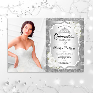 Invitation Quinceanera Party avec photo - Argent