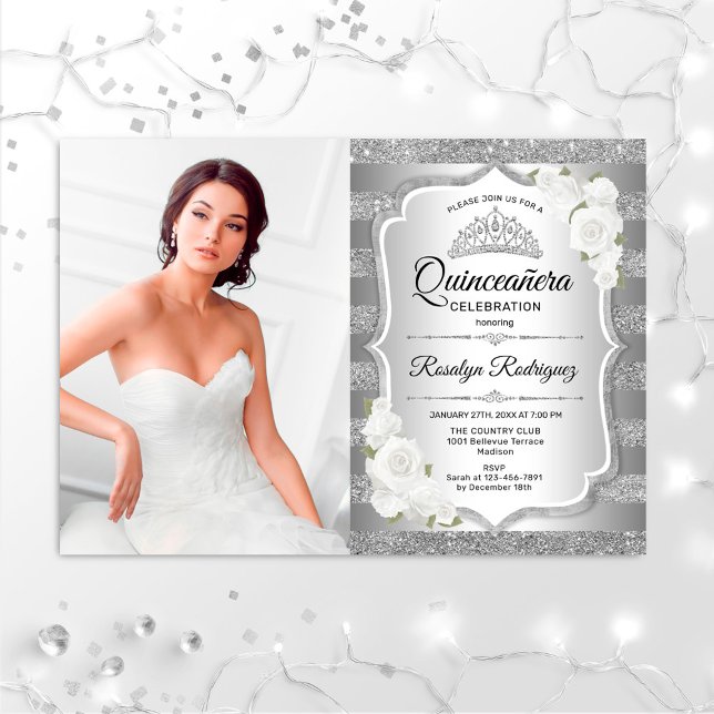Invitation Quinceanera Party avec photo - Argent (Créateur téléchargé)