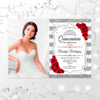Quinceanera Party avec photo - Argent Blanc Rouge