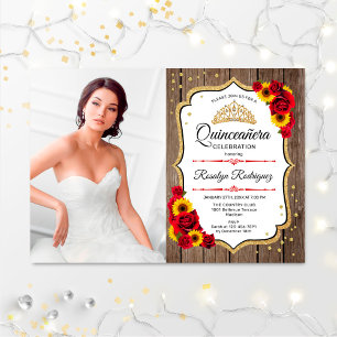 Invitation Quinceanera Party avec photo - Bois rustique