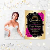 Quinceanera Party avec photo - Gold Black Rose