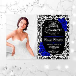 Invitation Quinceanera Party avec photo - Royal Blue Silver