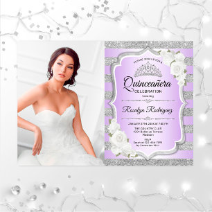 Invitation Quinceanera Party avec photo - Silver Purple