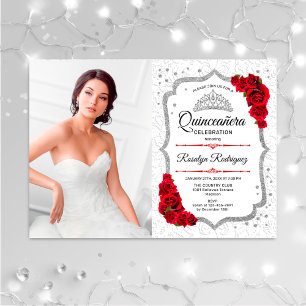 Invitation Quinceanera Party avec photo Silver Red