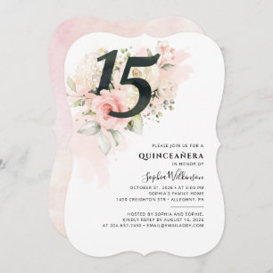 Invitation Quinceanera Party rose florale 15e anniversaire