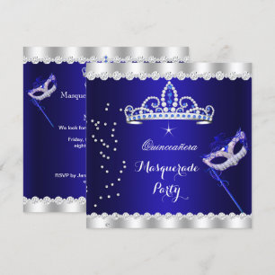 Invitation Quinceanera Party Royal Blue Tiara Masquerade
