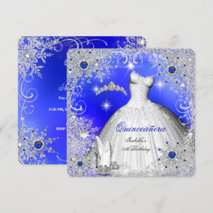 Invitation Quinceanera Perle Bleue Argent Hiver Flocons de Ne