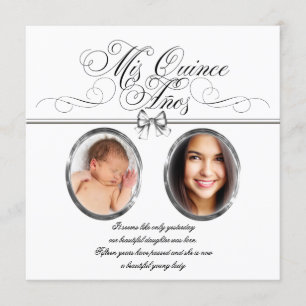 Invitation Quinceanera Photo Noir Argent et Blanc