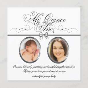 Invitation Quinceanera Photo Noir Argent et Blanc