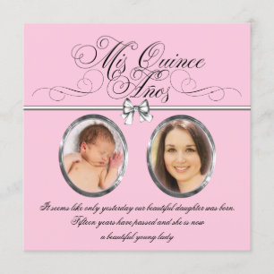 Invitation Quinceanera, photo noire rose