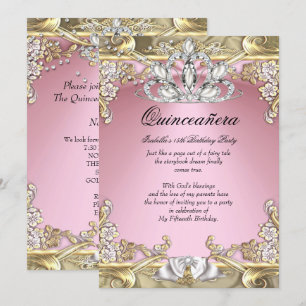 Invitation Quinceanera Pink Gold 15e fête d'anniversaire