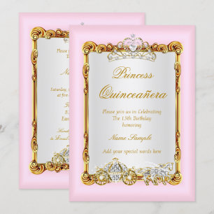Invitation Quinceanera Pink Gold Horse Carriage Fairytale