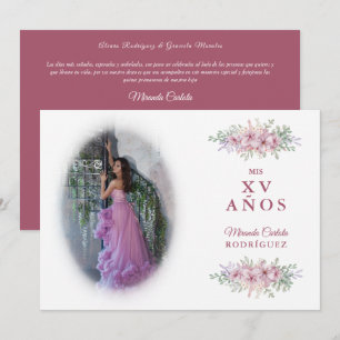 Invitation Quinceañera Pink Trendy Bouquet Photo espagnole
