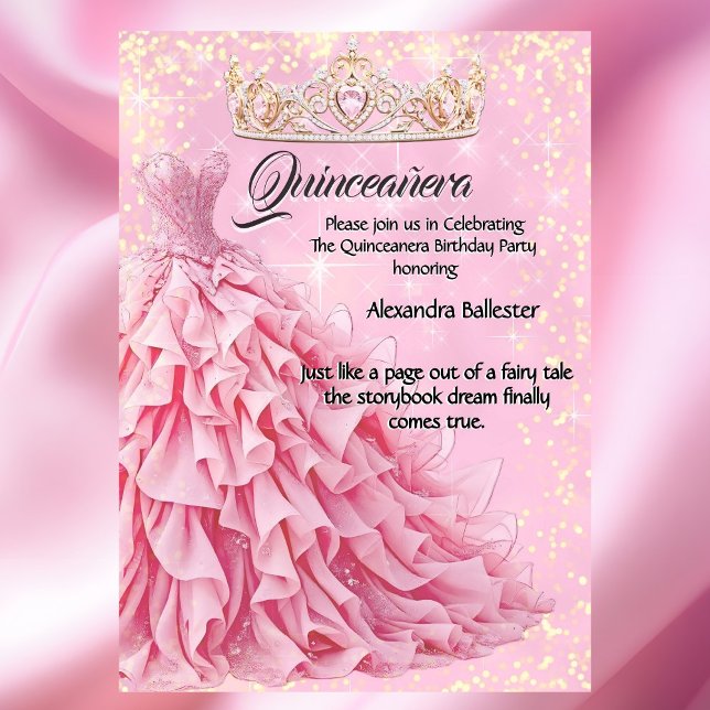 Invitation Quinceanera Pretty Pink Silver Diamond Tiara (Créateur téléchargé)