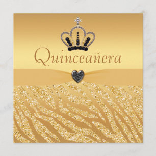 Invitation Quinceanera Princess Crown, Heart & Zebra Parties
