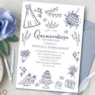 Invitation Quinceanera Princess Tiara Crown Papillons