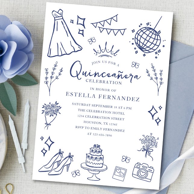 Invitation Quinceanera Princess Tiara Crown Papillons (Créateur téléchargé)