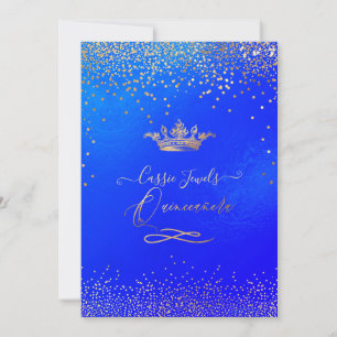 Invitation Quinceanera Princesse Couronne Faux Or Confetti Bl