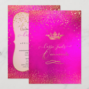 Invitation Quinceanera Princesse Couronne Faux Or Confetti Ro