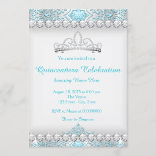 Invitation Quinceanera, princesse Diamond Turquoise et argent