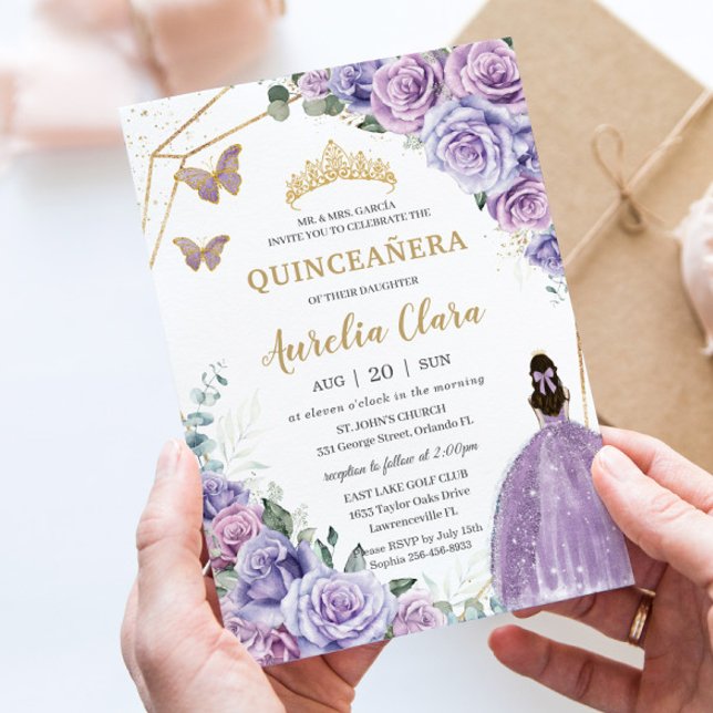 Invitation Quinceañera Purple Lavender Lilac Floral Princesse (Créateur téléchargé)