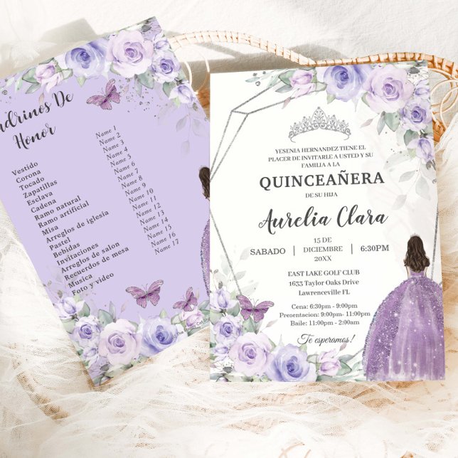 Invitation Quinceañera Purple Lilac Floral 15 Años Padrinos (Créateur téléchargé)