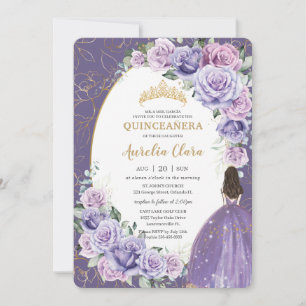 Invitation Quinceañera Purple Lilac Floral Gold Princesse