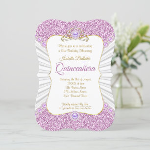 Invitation Quinceanera Purple Pearl Gold fête d'anniversaire