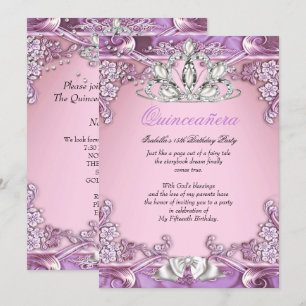 Invitation Quinceanera Purple Pink 15e fête d'anniversaire