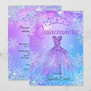 Invitation Quinceanera Purple Pink Blue Winter Wonderland 2