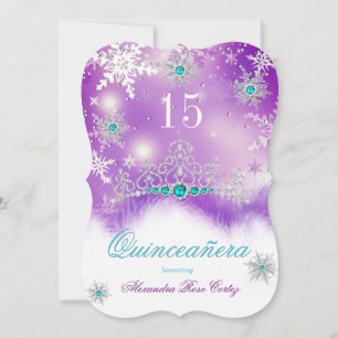 Invitation Quinceanera Purple Turquoise Blue Pearl Flocon de 