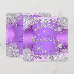 Invitation Quinceanera Purple Winter Wonderland Snowflakes