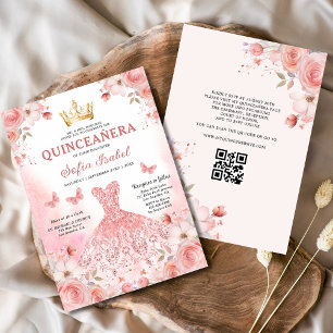 Invitation Quinceañera QR Code Rose rose pâle Floral