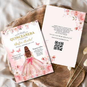 Invitation Quinceañera QR Code Rose rose pâle Floral