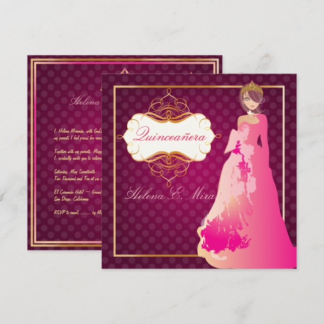Invitation QUINCEANERA/QUINCE ANOS PRINCESSE/DO-IT-YOURSELF c (Devant / Derrière)