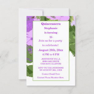 Invitation Quinceanera Quinzième Anniversaire Fleur Violet Fé