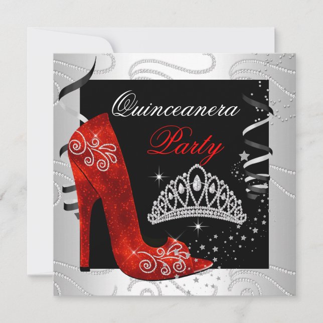 Invitation Quinceanera RED Diamond Black White Party (Devant)