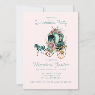 Invitation Quinceañera Retro Floral Carriage 15e anniversaire