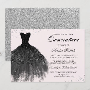 Invitation Quinceanera Robe à paillettes noire ros