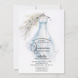 Invitation Quinceañera   Robe bleu pâle Fleurs blanches