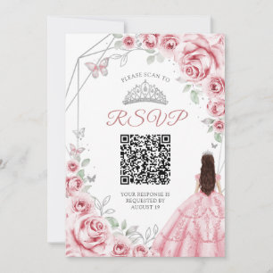 Invitation Quinceanera Robe d'argent rose Floral RSVP code QR
