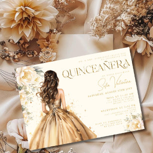 Invitation Quinceañera Robe Florale d'or Champagne Gown