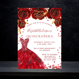 Invitation Quinceanera robe rouge blanc rose glamour